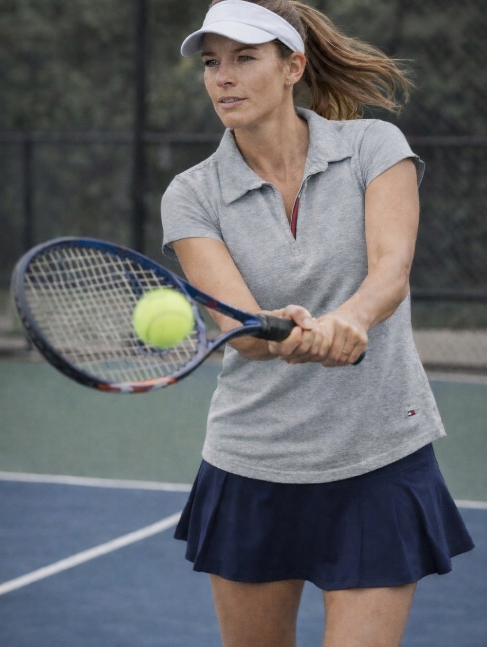 Tommy Hilfiger Gray Polo Shirt Womens | Cap Sleeve Collared Top | Tennis Golf